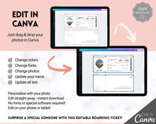 Load image into Gallery viewer, Boarding Pass Template, EDITABLE Boarding Ticket, Surprise Vacation, Plane Ticket, Airline, Trip, Flight Gift, Holiday Destination, Fake,