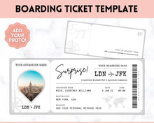 Load image into Gallery viewer, Boarding Pass Template, EDITABLE Boarding Ticket, Surprise Vacation, Plane Ticket, Airline, Trip, Flight Gift, Holiday Destination, Fake,