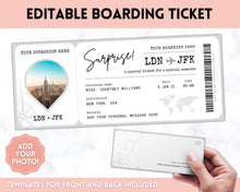 Load image into Gallery viewer, Boarding Pass Template, EDITABLE Boarding Ticket, Surprise Vacation, Plane Ticket, Airline, Trip, Flight Gift, Holiday Destination, Fake,