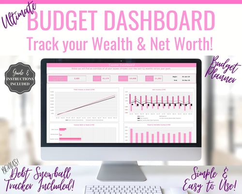 Budget Spreadsheet, Excel Budget Template + Dave Ramsey Debt Snowball Calculator. Net Worth Tracker & Expenses. Financial Budget Planner | Pink
