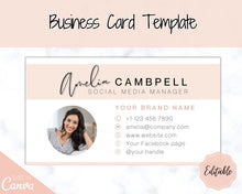 Load image into Gallery viewer, Business Card Template. DIY add logo & photo! Editable Canva Design. Minimalist, Modern, Realtor Marketing, Real Estate, Realty Professional | Pink Style 3