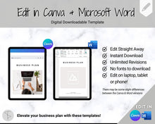 Load image into Gallery viewer, Business Plan Template, Small Business Planner Proposal, Start Up Workbook, Business Plan Analysis, Canva, Word, Side Hustle, EDITABLE Plan