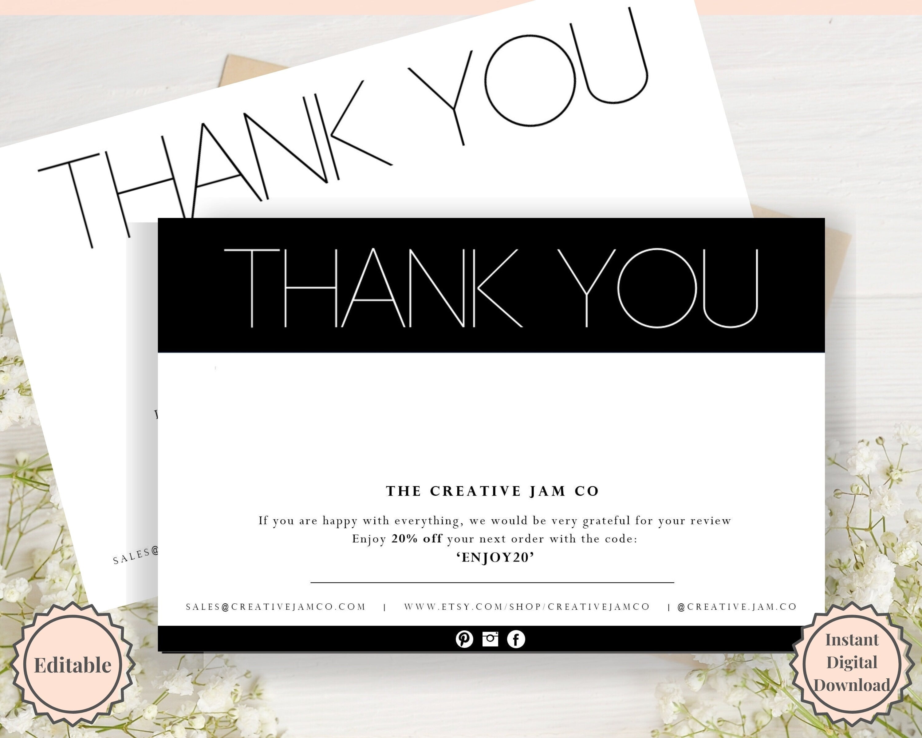 Thank You For Your Order Card, Modern Business Insert Card Template,  Printable Thank You