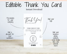 Load image into Gallery viewer, Business Thank You For Your Order Insert Card Template. EDITABLE Parcel Insert, Etsy Order, Small Business card, Thank you, your Purchase | Watercolor & Monochrome