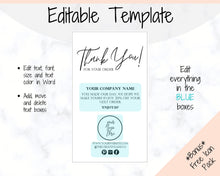 Load image into Gallery viewer, Business Thank You For Your Order Insert Card Template. EDITABLE Parcel Insert, Etsy Order, Small Business card, Thank you, your Purchase | Watercolor & Monochrome