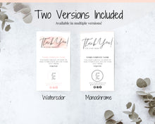 Load image into Gallery viewer, Business Thank You For Your Order Insert Card Template. EDITABLE Parcel Insert, Etsy Order, Small Business card, Thank you, your Purchase | Watercolor & Monochrome
