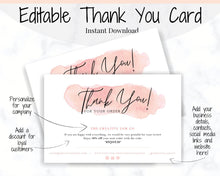 Load image into Gallery viewer, Business Thank You For Your Order Insert Card Template. EDITABLE Parcel Insert, Etsy Order, Small Online Business Purchase | Pink Watercolor Style 3