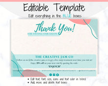 Load image into Gallery viewer, Business Thank You For Your Order Insert Card Template. EDITABLE Parcel Insert, Etsy Order, Small Online | Organic Aqua Line Art