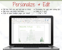 Load image into Gallery viewer, CHRISTMAS Recipe Card template, EDITABLE Recipe Template, Recipe Cards Printable, 4x6, Insert, Minimal, Sheet, Recipe Box, Xmas, Book | Green