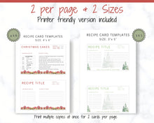 Load image into Gallery viewer, CHRISTMAS Recipe Card template, EDITABLE Recipe Template, Recipe Cards Printable, 4x6, Insert, Minimal, Sheet, Recipe Box, Xmas, Book | Green