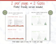 Load image into Gallery viewer, CHRISTMAS Recipe Card template, EDITABLE Recipe Template, Recipe Cards Printable, 4x6, Insert, Minimal, Sheet, Recipe Box, Xmas, Book | Red