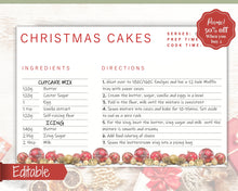 Load image into Gallery viewer, CHRISTMAS Recipe Card template, EDITABLE Recipe Template, Recipe Cards Printable, 4x6, Insert, Minimal, Sheet, Recipe Box, Xmas, Book | Red