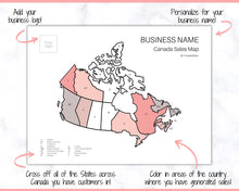 Load image into Gallery viewer, Canada Sales Map, EDITABLE Etsy Sales Map, Small Business European Sales Map, Procreate, Postcode, Color In, Printable Order Tracker