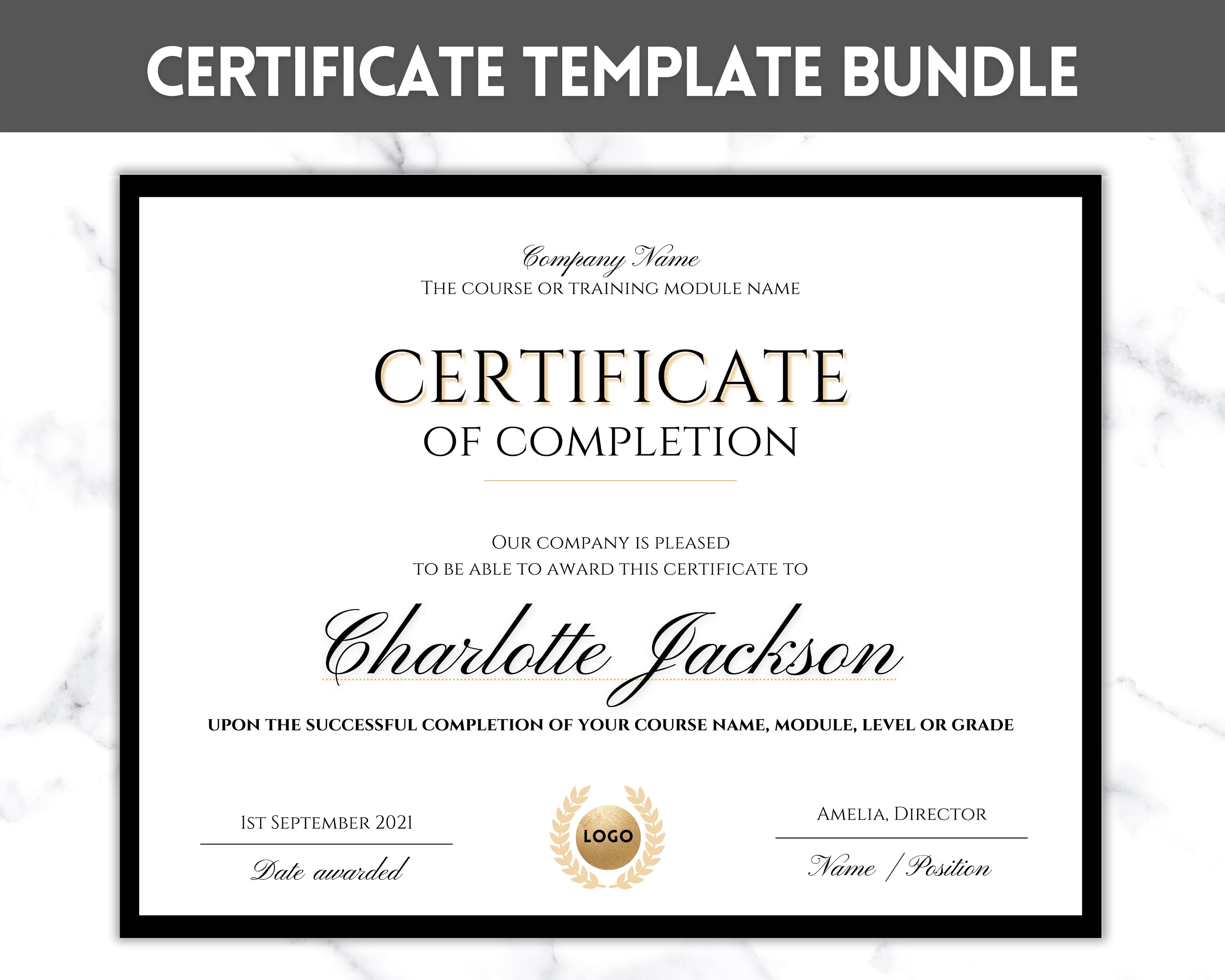 Certificate of Completion Editable Template Bundle - Landscape