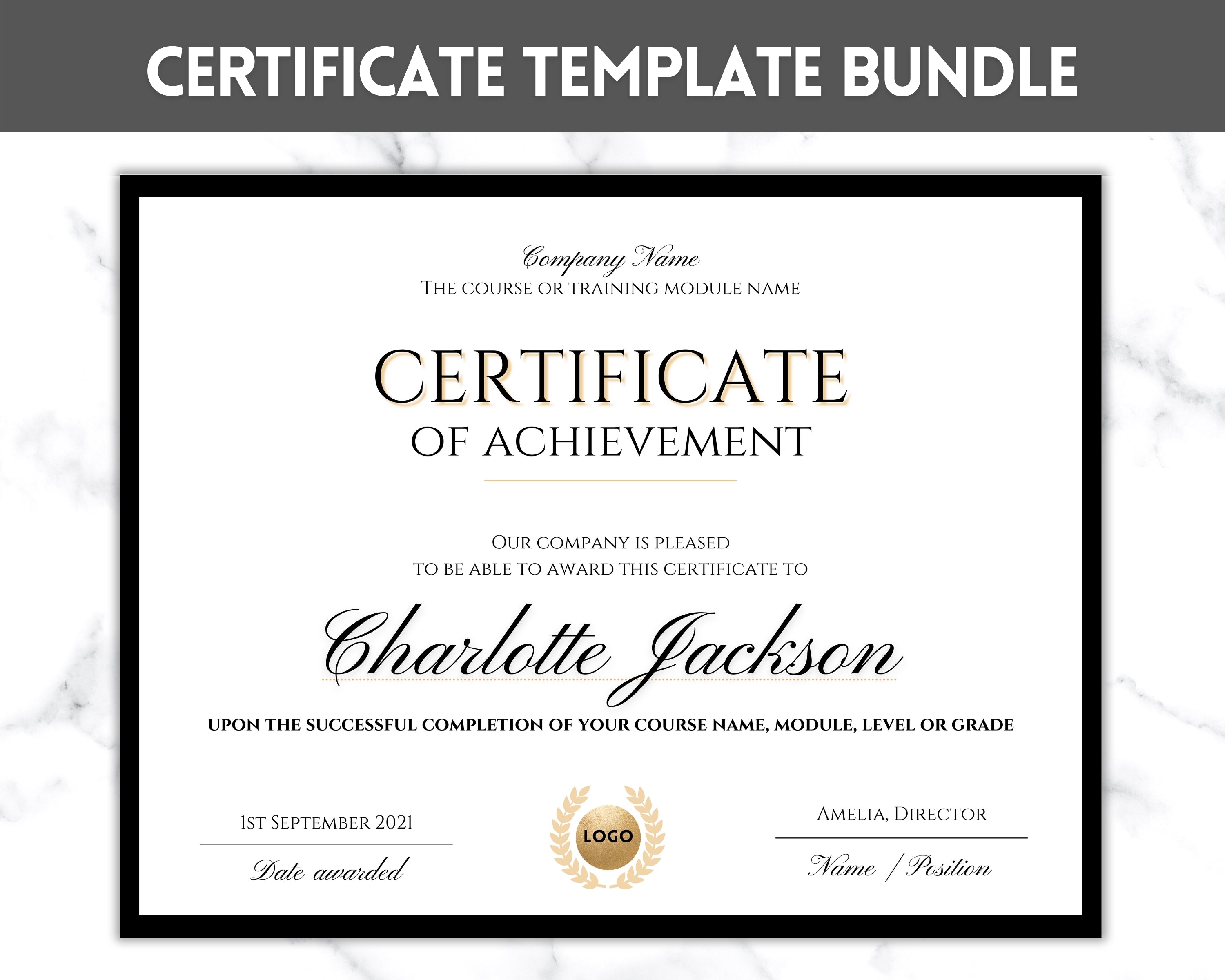 Certificate of Achievement Editable Template Bundle - Landscape
