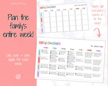 Load image into Gallery viewer, Chore Chart SPREADSHEET, Editable Family Planner Printable, Colorful Weekly Family Schedule, Calendar, Command Center, Household Kid Adult