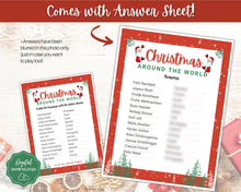 Load image into Gallery viewer, Christmas Around the World Game! Holiday Game Printables, Xmas Party Game, Fun Family Activity Set, Virtual, Kids Adults, Office Party, Quiz