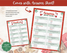 Load image into Gallery viewer, Christmas MOVIE TRIVIA Game! Holiday Game Printables, Xmas Party Game, Fun Family Activity Set, Virtual, Kids Adults, Office Party, Quiz