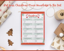 Load image into Gallery viewer, Christmas MOVIE TRIVIA Game! Holiday Game Printables, Xmas Party Game, Fun Family Activity Set, Virtual, Kids Adults, Office Party, Quiz