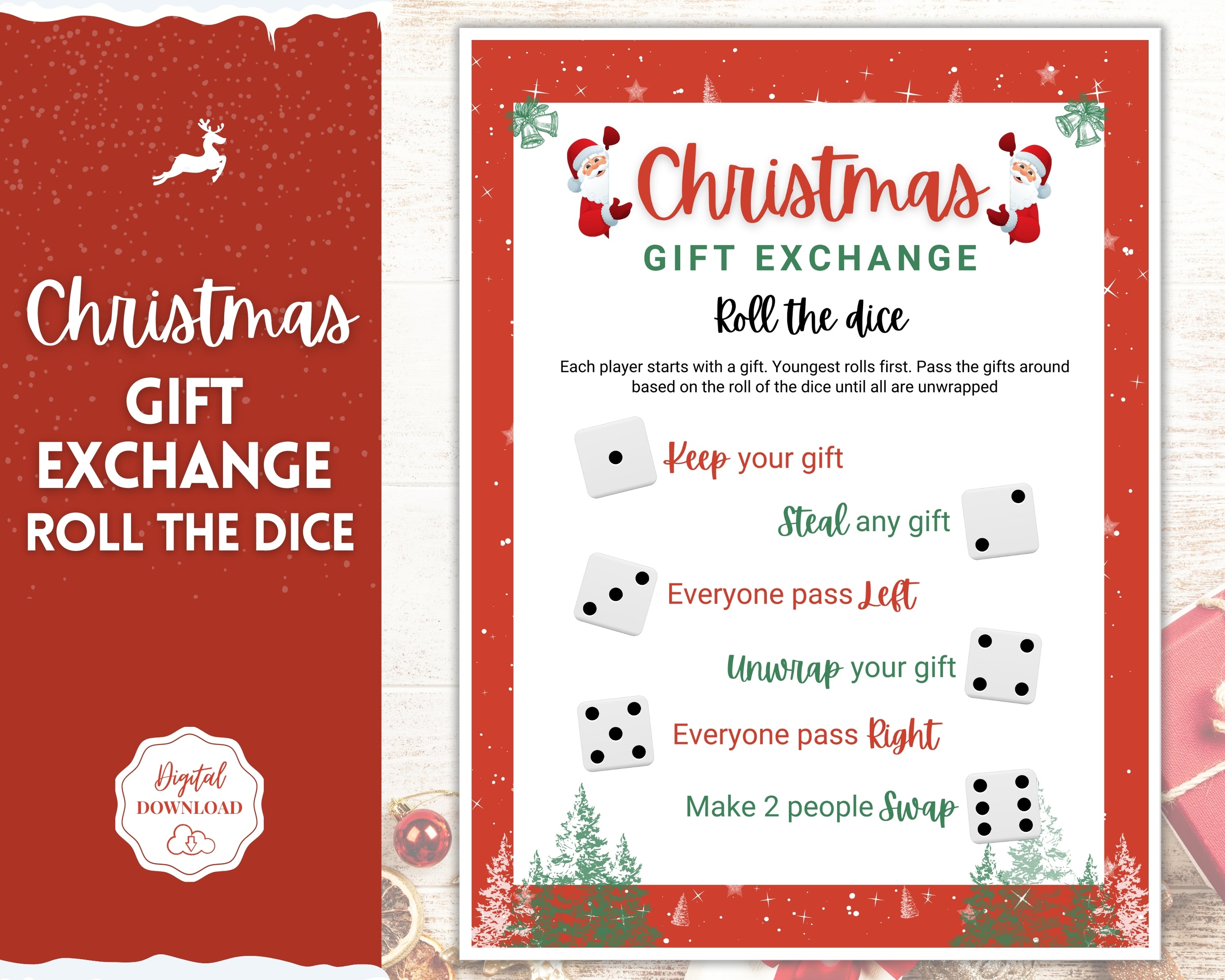 Christmas Roll the dice Game | Holiday Xmas Gift Exchange Printable
