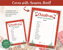 Load image into Gallery viewer, Christmas Word Scramble! Holiday Game Printables, Xmas Party Game, Fun Family Activity Set, Virtual, Kids Adults, Office, Anagram, Quiz