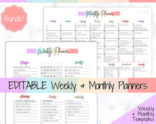 Load image into Gallery viewer, Colorful Weekly & Monthly Planners, EDITABLE Weekly Planner Printable, To Do List, Teacher, Student, Business Template, Schedule, Checklist