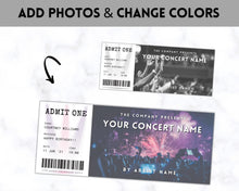 Load image into Gallery viewer, Concert Ticket Template, Editable Surprise Getaway gift, Invitation, Birthday for her, Anniversary Gift for him, Musical Event, Theatre Show | Style 1