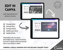 Load image into Gallery viewer, Concert Ticket Template, Editable Surprise Getaway gift, Invitation, Birthday for her, Anniversary Gift for him, Musical Event, Theatre Show | Style 1