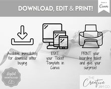 Load image into Gallery viewer, Concert Ticket Template, Editable Surprise Getaway gift, Invitation, Birthday for her, Anniversary Gift for him, Musical Event, Theatre Show | Style 1