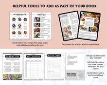 Load image into Gallery viewer, Cookbook Template, Canva Recipe Book Template, Editable eBook, Recipe Card, Binder, Box, Meal Planner, Family Cooking , Recipe Page Workbook
