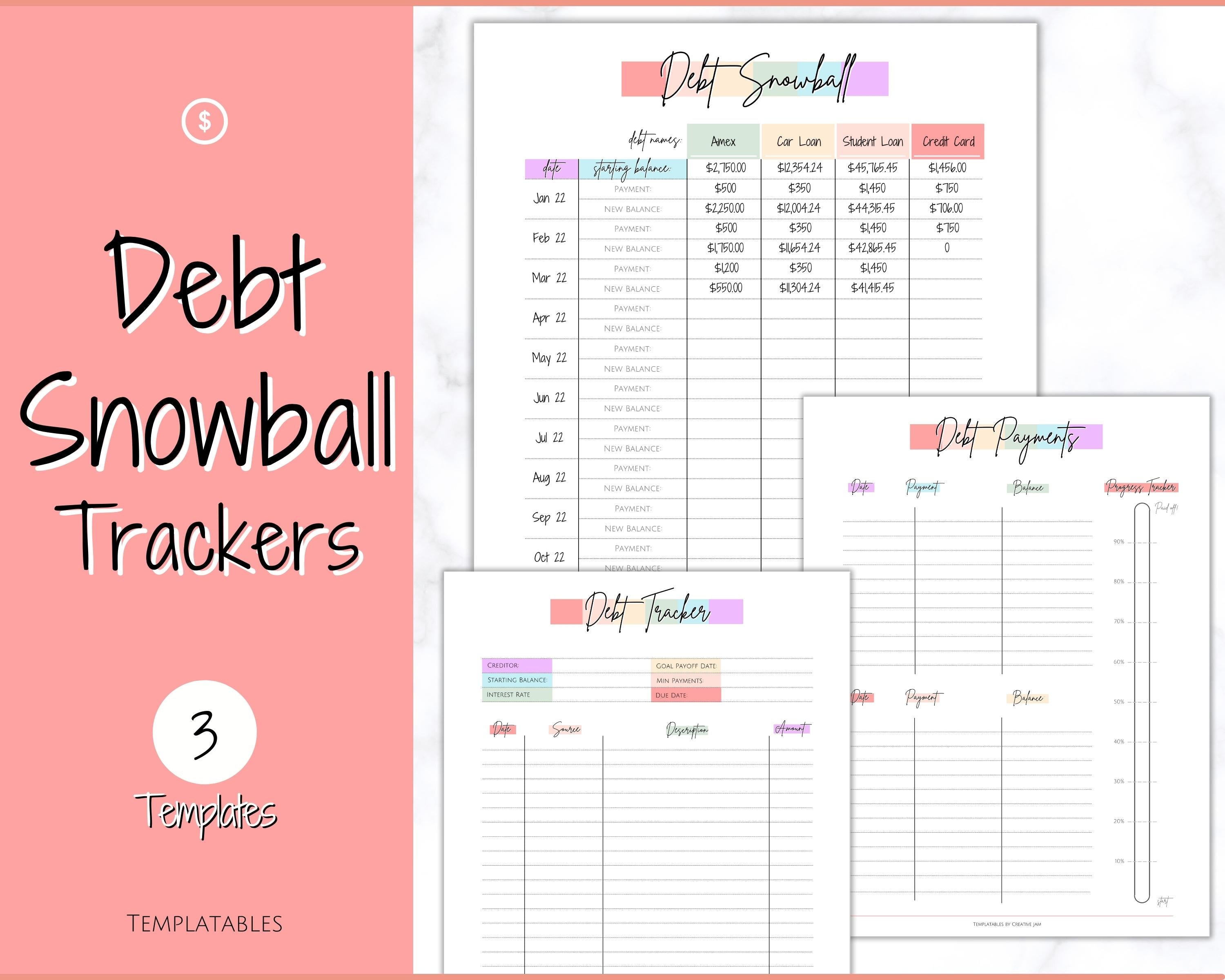 debt snowball tracker printables | financial freedom | pastel rainbow