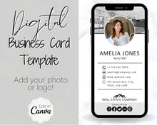 Load image into Gallery viewer, Digital Business Card Template. DIY add logo & photo! Editable Canva Design. Modern, Realtor Marketing, Real Estate, Realty Professional | Mono Style 2