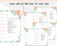 Load image into Gallery viewer, EDITABLE Cleaning Planner, FLYLADY Daily Routine, Cleaning Checklist, Cleaning Schedule, Weekly House Chore, Control Journal, Fly Lady Zones | Portrait & Landscape - Flower