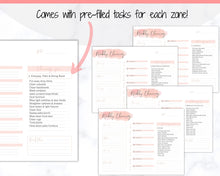 Load image into Gallery viewer, EDITABLE Cleaning Schedule, FLYLADY Daily Routine, Cleaning Checklist, Cleaning Planner, Weekly House Chore, Control Journal, Fly Lady Zones | Landscape & Portrait - Pink