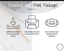 Load image into Gallery viewer, EDITABLE Face Mask LABEL Care Card, How to Handle Order Card, Face Mask Instructions, Business Card Labels, Mask Seller, Package Label Tag | Grey