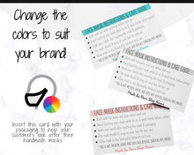 Load image into Gallery viewer, EDITABLE Face Mask LABEL Care Card, How to Handle Order Card, Face Mask Instructions, Business Card Labels, Mask Seller, Package Label Tag | Grey