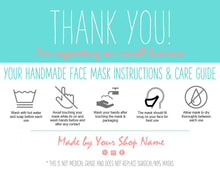Load image into Gallery viewer, EDITABLE Face Mask Label Care Card, THANK YOU for Your Order Card, Face Mask Instructions, Business Labels, Mask Seller, Package Label Tag | Aqua Style 2