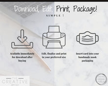 Load image into Gallery viewer, EDITABLE Face Mask Label Care Card, THANK YOU for Your Order Card, Face Mask Instructions, Business Labels, Mask Seller, Package Label Tag | Aqua Style 2