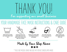 Load image into Gallery viewer, EDITABLE Face Mask Label Care Card, THANK YOU for Your Order Card, Face Mask Instructions, Business Labels, Mask Seller, Package Label Tag | Aqua Style 3