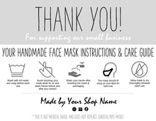 Load image into Gallery viewer, EDITABLE Face Mask Label Care Card, THANK YOU for Your Order Card, Face Mask Instructions, Business Labels, Mask Seller, Package Label Tag | Mono Style 2