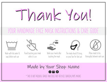 Load image into Gallery viewer, EDITABLE Face Mask Label Care Card, THANK YOU for Your Order Card, Face Mask Instructions, Business Labels, Mask Seller, Package Label Tag | Purple Style 2