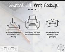 Load image into Gallery viewer, EDITABLE Face Mask Label Care Card, THANK YOU for Your Order Card, Face Mask Instructions, Business Labels, Mask Seller, Package Label Tag | Purple Style 2