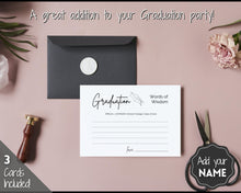 Load image into Gallery viewer, EDITABLE Graduation Advice & Wishes Card, Words of Wisdom, Advice Poster Template, Graduate Party, College, High School Grad, Class of 2022 - ADD YOUR NAME