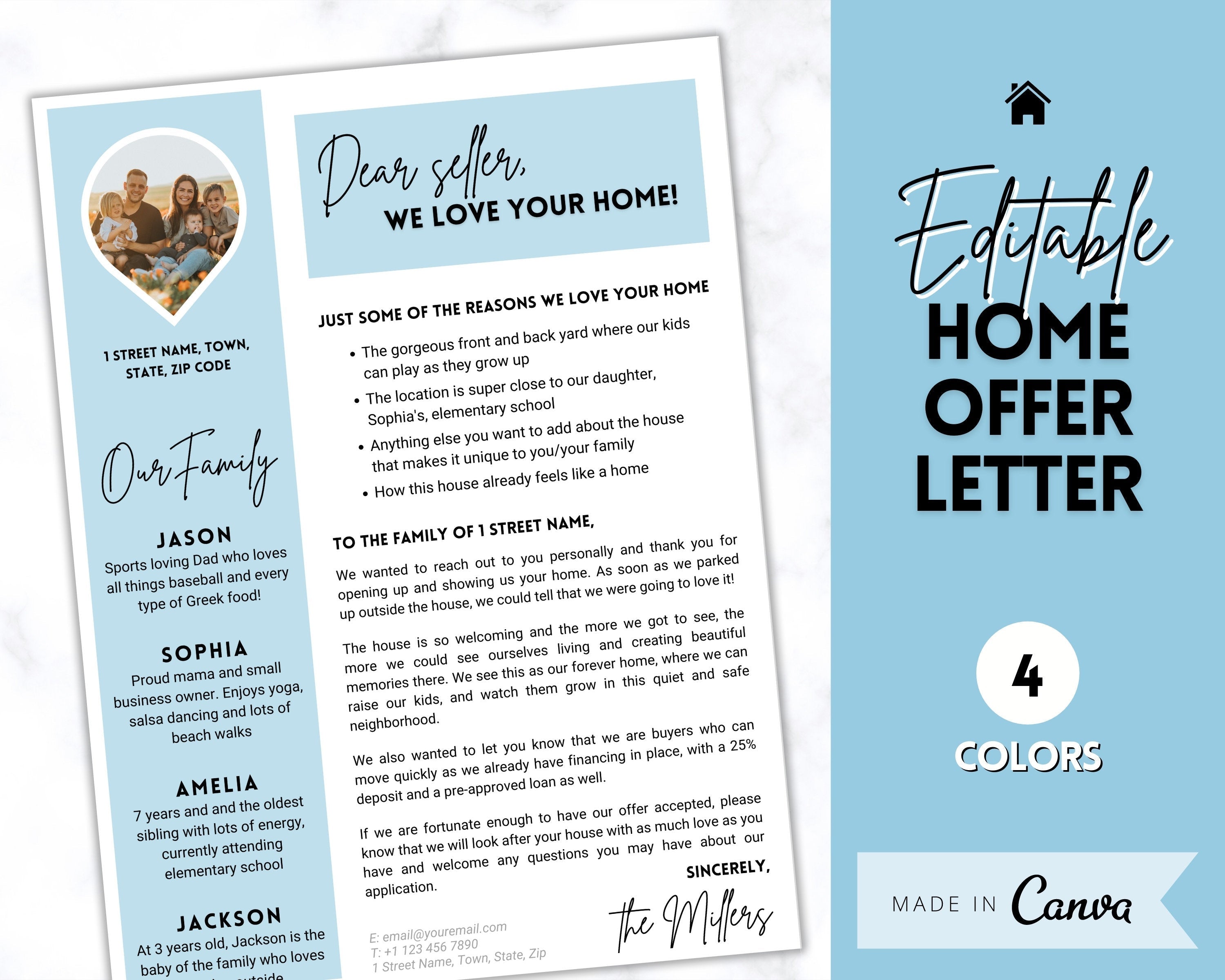 EDITABLE Home Offer Letter Template | Real Estate Marketing - Blue, image size:3000x2400