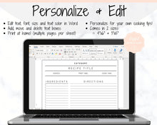 Load image into Gallery viewer, EDITABLE Recipe Book template, Recipe Sheet Template, Recipe Cards, Minimal Recipe Binder, 8.5x11 Printable Farmhouse, Food Planner Journal - No Photo Yu Font