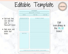 Load image into Gallery viewer, EDITABLE Recipe Book template, Recipe Sheet Template, Recipe Cards, Minimal Recipe Binder, 8.5x11 Printable Farmhouse, Food Planner Journal - No Photo Yu Font