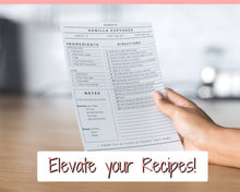 Load image into Gallery viewer, EDITABLE Recipe Book template, Recipe Sheet Template, Recipe Cards, Minimal Recipe Binder, 8.5x11 Printable Farmhouse, Food Planner Journal - No Photo Yu Font