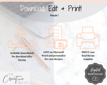 Load image into Gallery viewer, EDITABLE Recipe Book template, Recipe Sheet Template, Recipe Cards, Minimal Recipe Binder, 8.5x11 Printable Farmhouse, Food Planner Journal - No Photo Yu Font