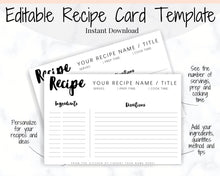 Load image into Gallery viewer, EDITABLE Recipe Card template, Recipe Template, Recipe Cards Printable, Simple, Retro, 4x6, Insert, Minimal, Sheet, Recipe Box, Sheet, Book | Style 2