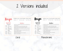Load image into Gallery viewer, EDITABLE Recipe Card template, Recipe Template, Recipe Cards Printable, Simple, Retro, 4x6, Insert, Minimal, Sheet, Recipe Box, Sheet, Book | Style 2